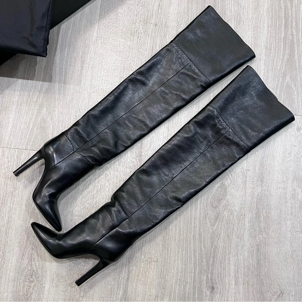 YSL Saint Laurent Over the Knee Boots Black - Picture 12 of 16